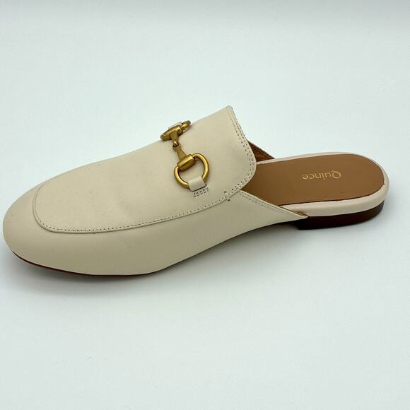 Quince Italian Leather Horsebit Loafer Mule Shoes Women 8 Cream Old Money Luxury - Picture 7 of 9